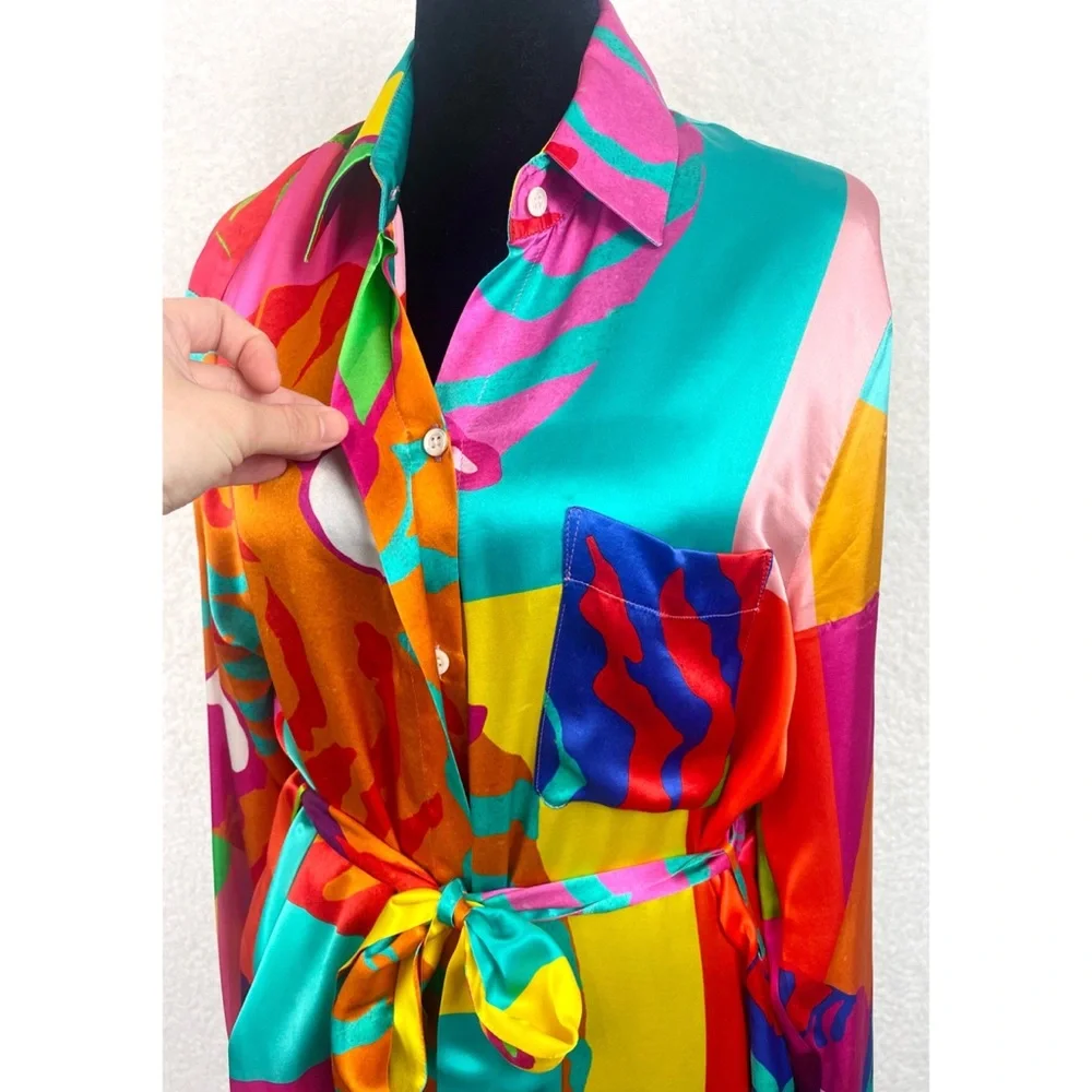 BEATRICE VON TRESCKOW • Colorful Nautical Shell Print Silk Belted Midi Dress, 8 - Picture 11 of 16